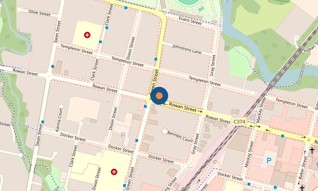 Map showing the NESAY office at 86-90 Rowan Street, Wangaratta